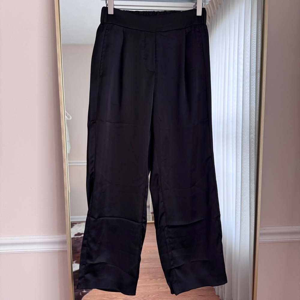 Cynthia Rowley Black Satin High Waist Trousers Size S